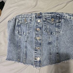 Light Blue Denim Button-Front Tube Top